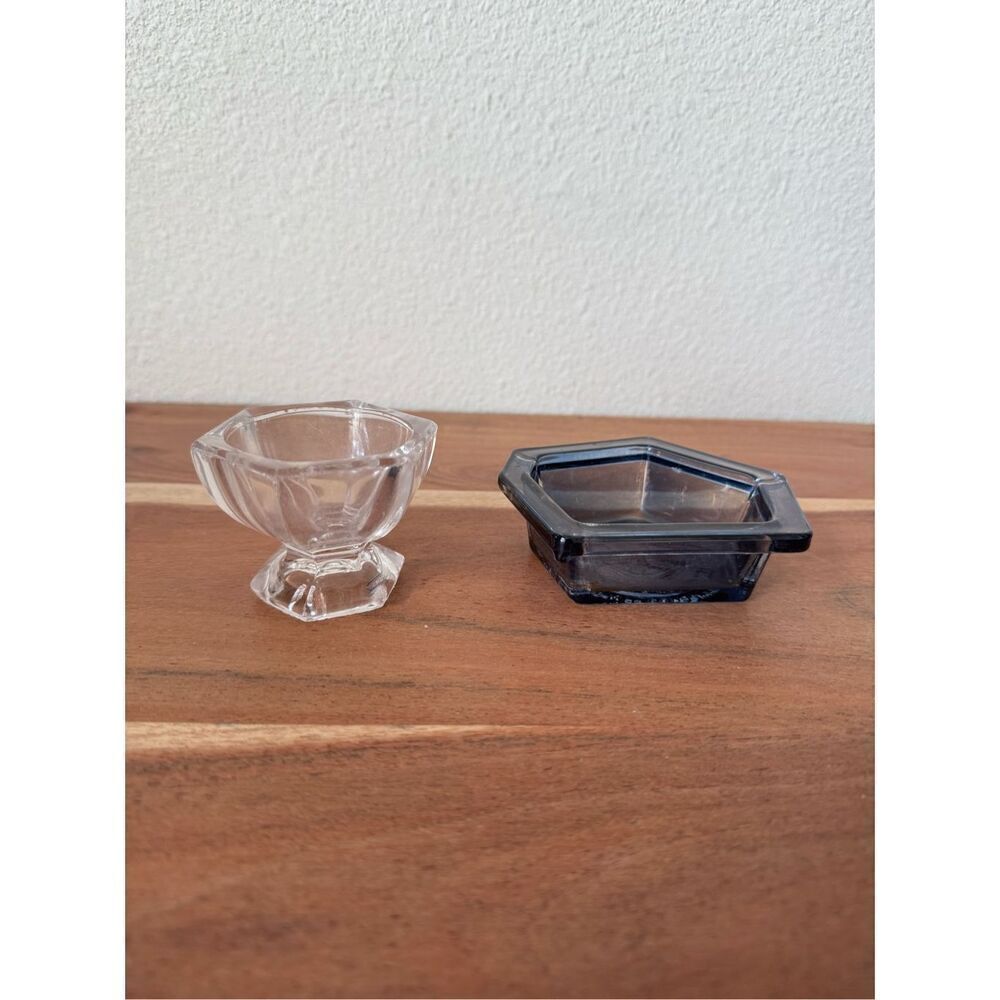 Glass bundle of 2 scents asymmetrical blue clear miniature candle holder cup tri